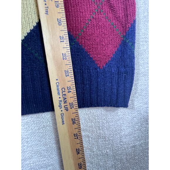 Brent Mens Size L Blue Yellow 100% Shetland Wool Argyle Knit Sweater Vest Preppy - Picture 5 of 5